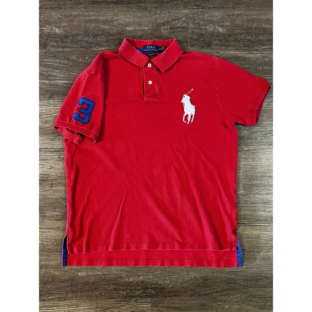 Polo Ralph Lauren Polo Shirt Mens Large Big Pony #3 Red Short Sleeve Preppy A4